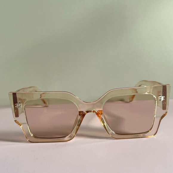 Accessories - Peach Oversized Square Glasses with Protective Case